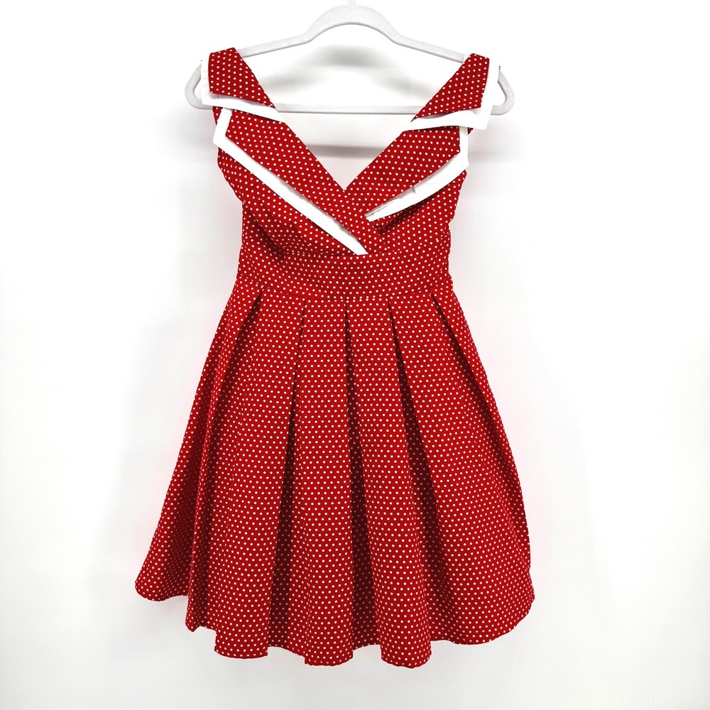 Minuet Fit & Flare Dress Women Small Red Polka Dot Sailor Retro Pinup Vintage